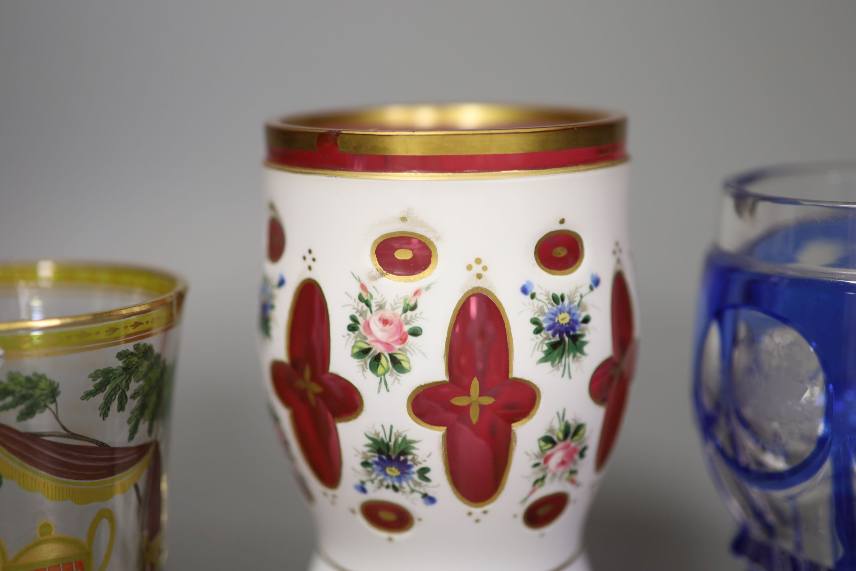 A group of 19th century Bohemian and German glass beakers,